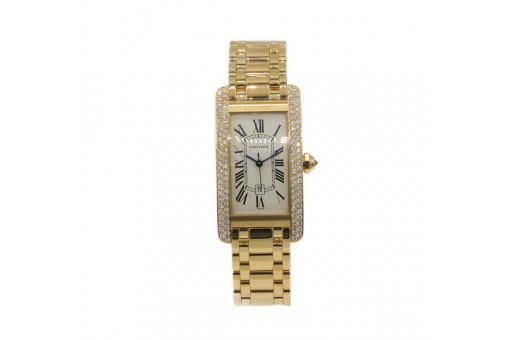 CARTIER Tank Americaine automatic Diamonds 1725 18 Kt.750 Gold Revision 03.2024