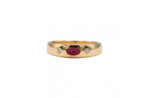 Ring Bandring mit Rubin und 2 Brillanten 0,06 ct. in 18 Kt 750 Gold ZOBEL Gr. 51