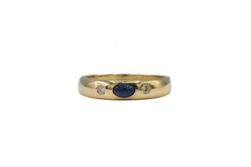 Ring Bandring mit Safir und 2 Brillanten 0,06 ct. in 14 Kt. 585 Gold Gr. 51