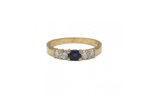 Ring Saphir Safir und Brillant 0,20 ct Diamanten in 750 18kt Gold Ani Gr.54