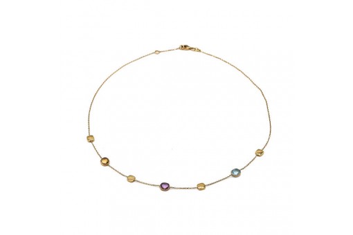 Collier Kette mit Amethyst Blautopas uhd Citrin in 375 9kt Gold Länge 42 - 44 cm