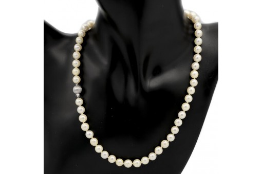 Kette Collier mit Perlen Pearl Perl in 585 14kt Weiß Gold Verschluß Länge 42 cm