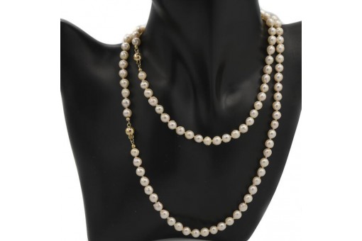 Kette Collier mit 106 Perlen Pearl Perl mit 585 14kt Gold Verschluß Länge 80 cm