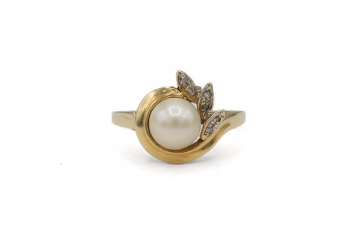 Ring Mit Perle Pearl Perl und Diamanten Brillant in 585 14kt Gold Gr.55