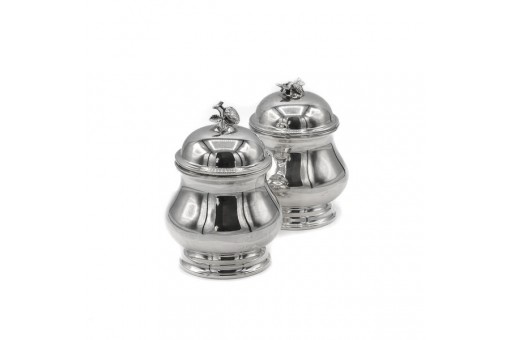 Honigdose und Marmeladendose in 925 Silber mit Glaseinsatz honey jar & jam jar