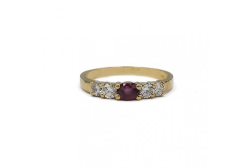 Ring mit Rubin und Brillanten 0,20 ct Diamanten in 750 18kt Gold Gr.54