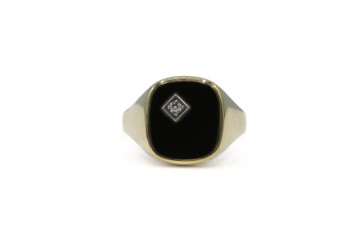 Ring Herrenring mit Onyx und Kristall in 14 Kt. 585 Gelbgold Gr. 66