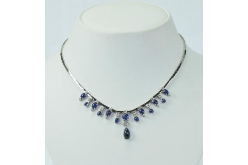 Safir Collier Kette mit Brillant Diamant aus 18 Kt. 750 Gold Saphir 