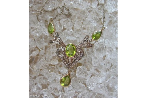 Collier mit Peridot Diamanten 18 Kt. 750 Weiss Gold Hals kette 41 cm 