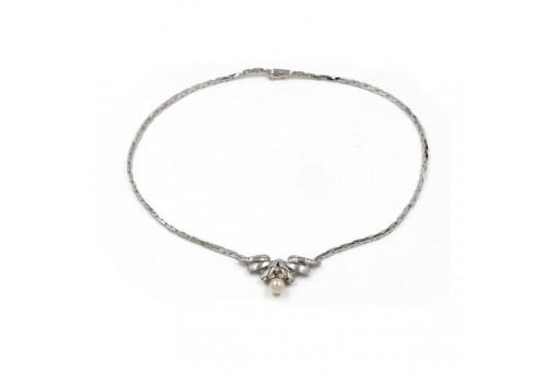 Collier mit Perle und 3 Brillanten Diamanten 0,15 ct in 14 Kt 585 Gold 43 cm