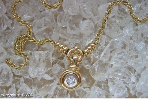 Collier Hals Kette mit Brillant Solitär Diamant 14 Kt.  585 Gold 42 cm 