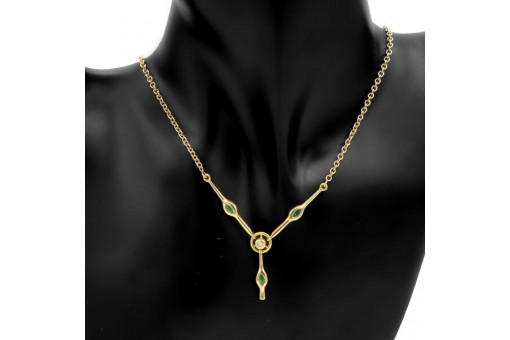 Collier Halskette mit Smaragd Diamant in 750 18 kt Gold Länge 38,5 cm