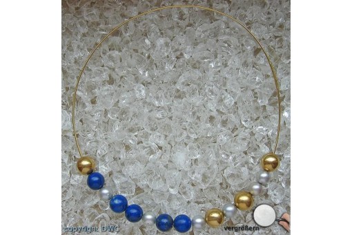 Hals Kette Reif Collier mit Lapislazuli Lapis Perle Perlen 18 Kt 750 er Gold 