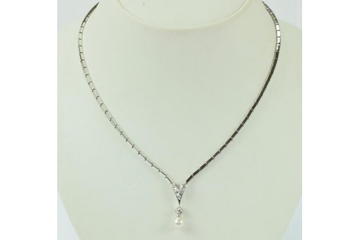 Collier Kette mit Perle und Diamanten Brillanten aus 14 Kt. 585 Gold 45 cm .