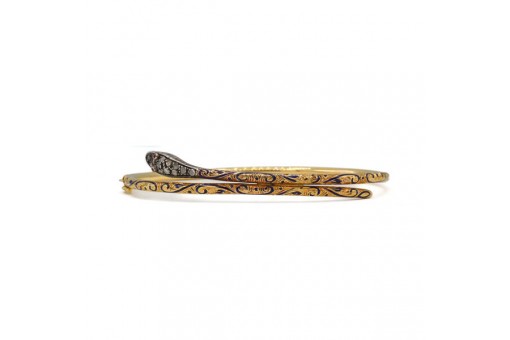 Schlangenarmreif mit Diamantrosen und Rubinen in 18 Kt Gold antik bangle