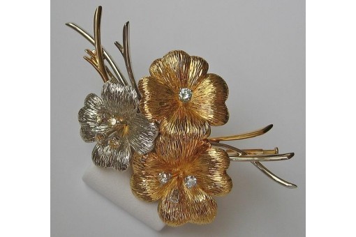 Ansteck Nadel Brosche Pin mit Diamanten Brillanten 18 Kt 750 Gold Blüten 