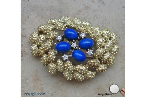 Nadel in 14 Kt. 585 Gold Brosche Lapis Lapislazuli Brillant Diamanten 