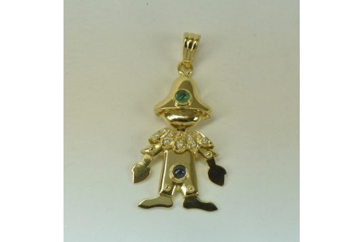 Clown Anhänger mit Smaragd Saphir Diamanten Emerald aus 750 er 18 kt. Gold 