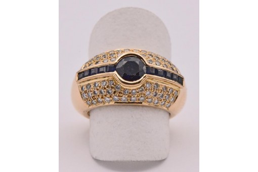 Ring mit Safiren und 72 Brillanten Diamanten 1,1 ct in 18 Kt. 750 Gold 54 