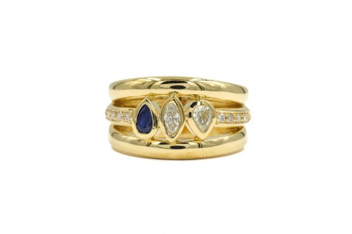 Ring mit Safir und Brillanten Diamanten 0,45 ct in 18 Kt. 750 Gold 54