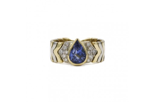 Ring Kettenring mit Safir Saphir und Diamanten in 18 Kt 750 Gold 61