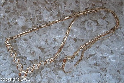 Hals Kette Collier 14 Kt. 585 er Gold mit Brillanten Diamanten 48 cm 