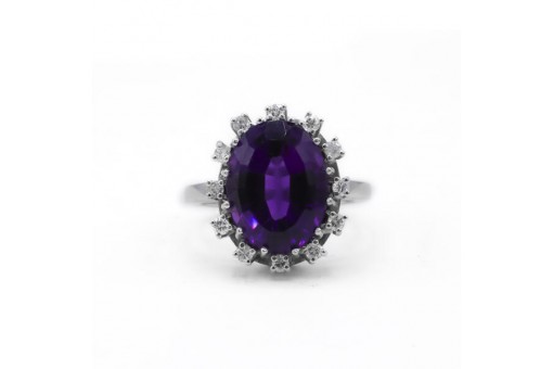 Ring mit Amethyst und 12 Brillanten Diamanten 0,36 ct. in 585 Gold Gr. 54