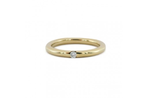 Ring Bandring mit Brillant Solitär Diamant 0,05 ct. in 14 Kt. 585 Gelbgold Gr 54