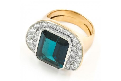 Ring mit Turmalin Brillanten Diamanten aus in 18 Kt 750 er Gold 54 Edles!