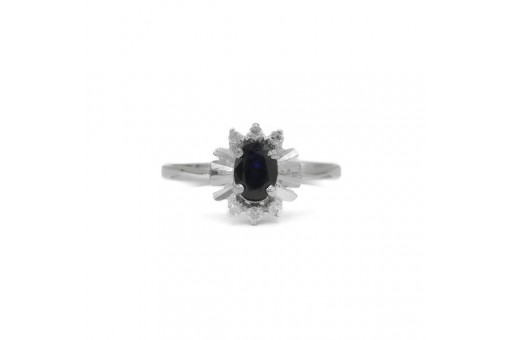 Ring mit Safir und 6 Diamanten in 14 Kt. 585 Weißgold Gr. 52