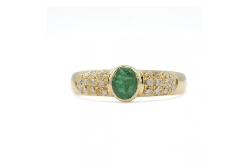 Ring mit Smaragd und 22 Brillanten Diamanten in 18 Kt. 750 Gelbgold Gr. 55