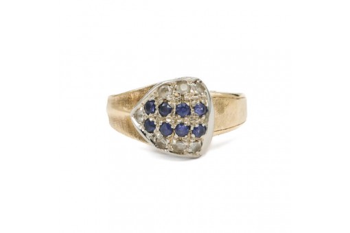 Ring mit Diamanten Altschliff und Saphire in 750 18 Kt. Gold Antik Damen 52