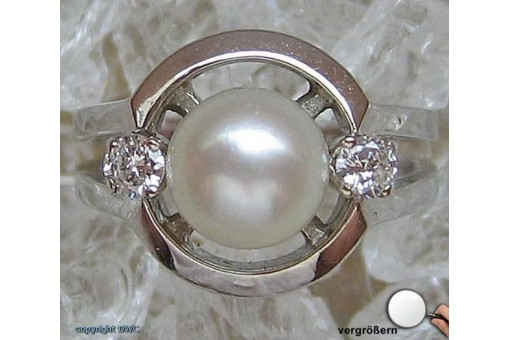 Ring in 18 Kt 750 er Weiss Gold mit Brillant Perle Perlen Diamanten 47 fein